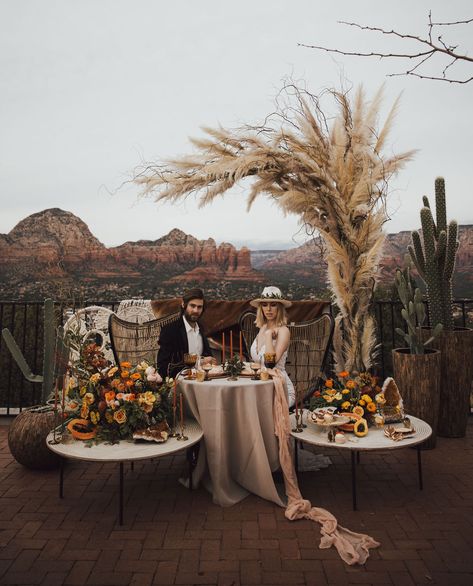 Fall Sedona Wedding Inspiration Sky Ranch, Smoky Citrine, Second Wedding Dresses, Wedding Reception Ideas, Sedona Wedding, Boho Wedding Inspiration, Wedding Inspiration Fall, Desert Wedding, Dried Floral