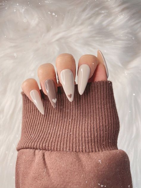 Neutral Heart Nails, Cream And Brown Nails, Cream Nails Designs, Nails Hearts, Hearts Nails, Nail Artwork, Brown Nails Design, Nails Arts, Fall Nail Art Designs