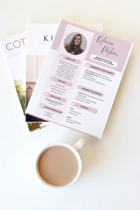 Sorority Resume Template, Rush Resume Template, Sorority Bundle, Sorority Packets, Sorority Rush Resume, Sorority Resume Canva, Resume Pink Pink Sorority, Rush Resume, Canva Resume, Sorority Resume, National Honor Society, Letterhead Business, Editable Resume, Sorority Rush, Honor Society