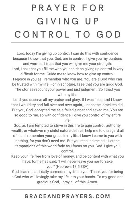 Letting Go Control, Prayer For Self Control, Prayers To Grow Closer To God, Journal Prompts For Letting Go Of Control, Prayers For Letting Go, Prayer For Surrendering To God, Giving Control To God, Letting Go Of Things Out Of Your Control, Prayer Of Thanks To God