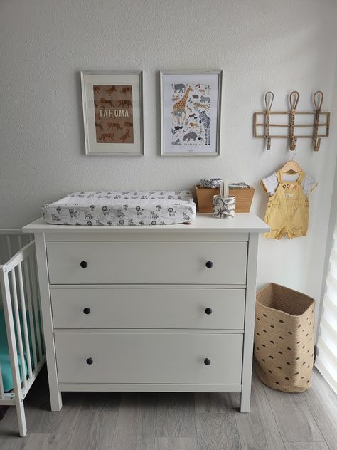 3 Drawer Hemnes Nursery, Koppang Dresser Nursery, Koppang Ikea, Hemnes Changing Table, Nursery Styling, Drawer Inspiration, Ikea Baby, Nursery Drawer, Ikea Nursery