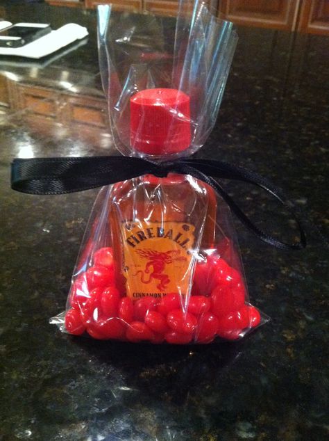 Favors for dads 50th birthday. Fireball and Red Hots! Fireball Wedding Favors, Fireball Party Favors, Fireball Birthday Party, Alcohol Party Favors, Red Party Favors, School Function, Dj Photo, Fiery Dragon, Liquor Gifts