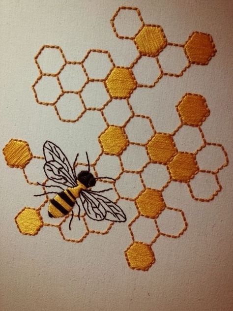 Bee Embroidery Pattern Simple, Hand Embroidery Bee Pattern, Bees Embroidery Pattern, Honey Bee Embroidery Pattern, Honey Comb Embroidery Pattern, Bee Hive Embroidery, Embroidery Bee Simple, Small Cross Stitch Ideas, Bee Embroidery Pattern Free