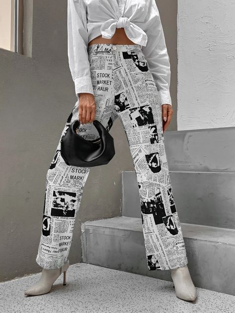 Newsprint Pants, Newspaper Jeans, Newspaper Pants, Newspaper Outfit, News Paper Dress, Eras Outfit, Printed Pants Outfits, Taylor Outfits, Taylor Swift Tour Outfits