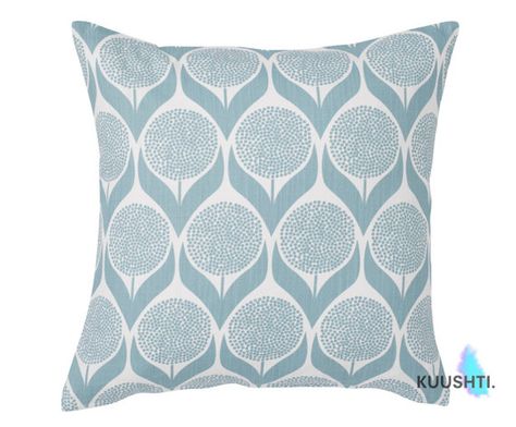 KUUSHTI ------------  Product: B L O M M A | L I G H T B L U E  X LARGE Contemporary Scandinavian pillow cover in a stunning light blue and white floral geometric pattern. Perfect for a bright modern setting.  Details:  A cover made to fit a 24 / 60cm inner - or request a custom listing to have your own size made Handmade to order & zipped 100% High Quality Cotton Cover only  Also available (to match): Smaller Cushions: https://www.etsy.com/uk/listing/5040558... Scandinavian Pillow Covers, Scandinavian Cushions, Light Blue Cushions, Spring Throw Pillows, Scandinavian Pillows, Scandinavian Fabric, Geometric Cushions, Small Cushions, Scandi Design