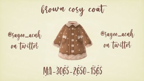 Acnh Brown Blanket, Brown Animal Crossing Aesthetic, Acnh Winter Coat Design, Acnh Winter Codes Clothes, Winter Custom Design Animal Crossing, Acnh Clothes Winter, Acnh Snow Code, Animal Crossing Design Codes Clothes Winter, Winter Clothes Animal Crossing