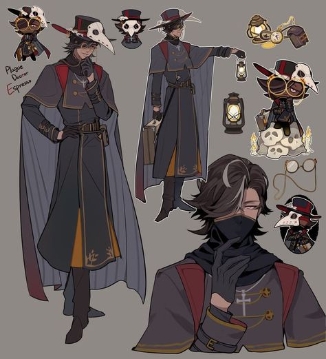 Lol Character Design, Outfit Ideas Art Reference, Good Character Design, Character Outfit Ideas, Outfit Ideas Art, Doctor Art, Clothing Design Sketches, Plague Doctor, Fantasy Male