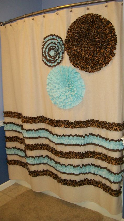 Fabric Shower Curtains | Shower Curtain Custom Made Designer Fabric Ruffles Flowers Cheetah ... Turquoise Shower Curtain, Aqua Bathroom, Design Dining Room, Brown Bathroom Decor, Coral Aqua, Brown Bathroom, Gorgeous Bathroom, Design Bathroom, Trendy Bathroom