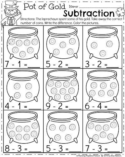 March Kindergarten Worksheets - Planning Playtime March Kindergarten Worksheets, Fact Family Worksheet, March Math, Writing Organization, St Patrick Day Activities, Activities Preschool, Math Literacy, Math Methods, Kindergarten Math Worksheets