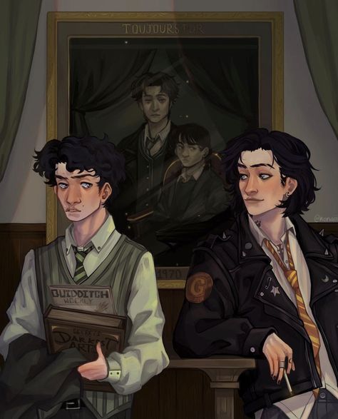 Art by @konaiiro Likeafunerall Fanart Sirius, The Art Of Getting By, Black Brothers Fan Art, Marauders Era Fan Art, Sirius Regulus, The Black Brothers, Regulus Acturus Black, Evan Rosier, Marauders Fanart