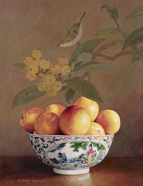 Bowl Of Peaches, Hamptons Art, Chinese Wallpaper, Table Art, Life Paintings, Paintings I Love, Pen And Watercolor, Still Life Art, Fruit Art