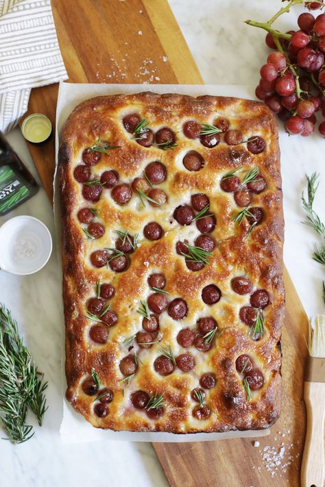 {Schiacciata All’Uva} Tuscan Grape Focaccia Recipe Olive Oil Recipes, Focaccia Recipe, Baking Stone, Cooking Club, Focaccia Bread, Pizza Stone, Fresh Rosemary, Dry Yeast, Sweet Savory