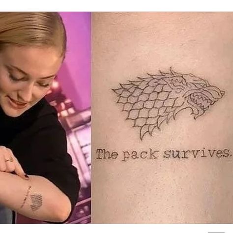 Image may contain: one or more people Writing Forearm Tattoo, Sophie Turner Tattoo, Typewriter Tattoo, Show Tattoo, Tattoo On The Back, Game Of Thrones Merchandise, Game Of Thrones Tattoo, Small Dragon Tattoos, Ned Stark