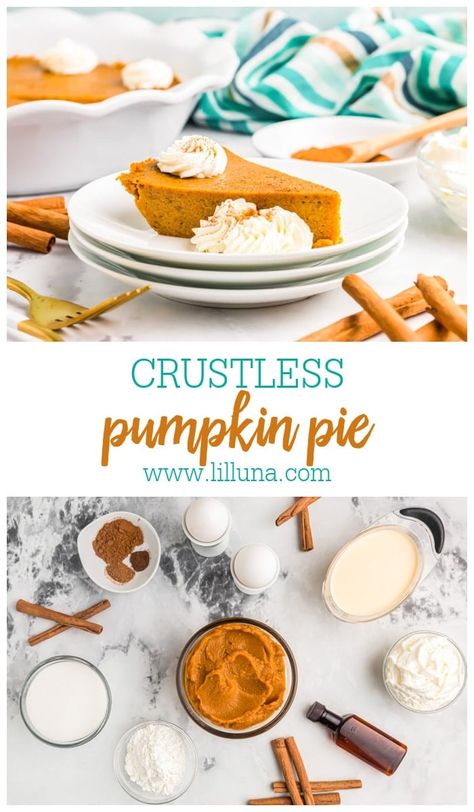 Crustless pumpkin pie is smooth, creamy, and packed with pumpkin flavor. It's so easy to make you won't miss the crust at all!#crustlesspumpkinpie #pumpkinpie #pumpkin #pierecipes #dessert Pumpkin Pie With Canned Pumpkin, Crustless Pumpkin Pie Easy, Pumkin Pie Recipe, Pumpkin Pie Easy, Crustless Pumpkin Pie Recipe, Pumpkin Spice Waffles, Crustless Pumpkin Pie, Pie Easy, Pumpkin Pasta