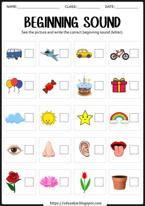 Beginning Sounds worksheets for kindergarten Sounds Of The Alphabet, Initial Letter Sounds Worksheets, Begining Sound Work Sheet, Beginning Reading Kindergarten, First Sound Worksheets, Alphabet Beginning Sounds Worksheet, Alphabet Sounds Worksheets, Begging Sounds Worksheet, Beginning Sound Worksheets Kindergarten