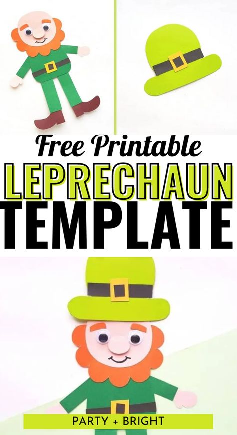 Grab this free printable leprechaun template, no sneaky trap required! Use it for decor or an easy St. Patrick's Day craft for a bit of luck! With just supplies you likely have on hand, this leprechaun paper craft comes together quickly and easily, no tricky steps or traps required! #stpatricksday #stpatricksdaycrafts Kindergarten St Patricks Day Crafts, Leprechaun Template Free Printable, Leprechaun Template, Leprechaun Craft Template, Colourful Crafts, Leprechaun Activities, Diy Leprechaun, Esl Materials, Leprechaun Craft