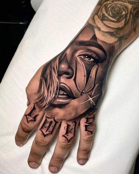 Aum Tattoo, Chicanas Tattoo, Blue Homecoming Nails, Homecoming Nails Almond, Side Neck Tattoo, Skull Hand Tattoo, Gangsta Tattoos, Chicano Style Tattoo, Tattoos Pictures