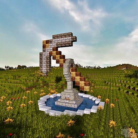 Giant Pickaxe Statue Minecraft Project Statue Minecraft, Construction Minecraft, Minecraft Statues, Minecraft Houses Survival, Rumah Minecraft Sederhana, Minecraft World, Minecraft Structures, Bangunan Minecraft, Minecraft Farm