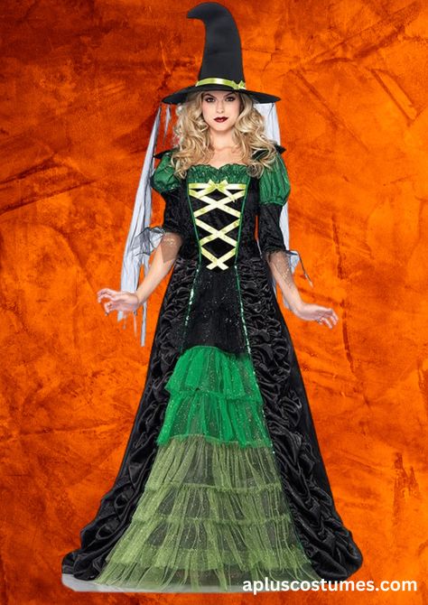 Green and Black Witch Costume for Women Witches Costumes For Women, Witch Costumes, Witch Dress, Witch Halloween Costume, Witch Costume, Fantasias Halloween, Leg Avenue, Ranveer Singh, Adult Halloween Costumes