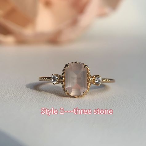 Natural Rose Quartz Ring Rose Gold Vermeil Sterling Silver Emerald Cut Engagement Rings Dainty Pink Crystal Valentine's Day Jewelry Gift 💛 RING INFORMATION 💛 * Made to Order * Stone: Natural Rose Quartz,cz * Main Stone Size: 5x7MM * Metal: Gold plated 925 sterling silver,if you need Solid 14K 18K gold,please contact me. 💛 FREE SHIPPING Beautiful gift box included. 💛 Thank you for visiting our shop! Feel free to contact us if you have any questions :) Engagement Rings Dainty, Emerald Cut Engagement Rings, Rose Quartz Ring Engagement, Cut Engagement Rings, Rings Dainty, Emerald Cut Engagement, Emerald Engagement Ring Cut, Rose Quartz Ring, Vintage Style Wedding