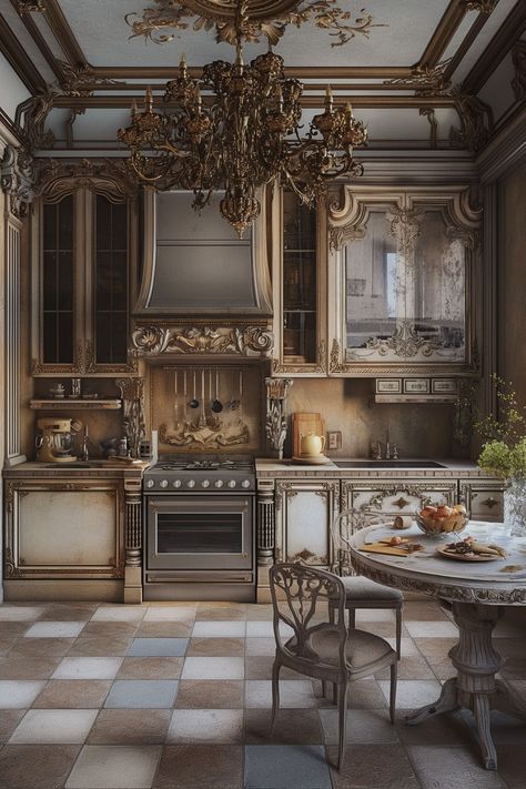 21 French-Style Kitchen Ideas for Your Home - Remodr Kitchen Ideas Victorian, Victorian Scullery, Rustic French Kitchen, Victorian Style Kitchen, Kitchen Styles French, French Style Kitchen, Victorian Kitchen, French Country Kitchens, French Kitchen