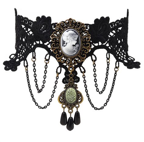 PRICES MAY VARY. GOTHIC BLACK STEAMPUNK LACE CHOKER NECKLACE: The Victorian Lace Choker Necklace Design Is Nice And Unique, Goes Well With Any Other Accessories, Show Your Personality Every Moment MATERIALS: Meticulously crafted from high-quality zinc alloy SIZE & LENGTH: The Pendant measures 1.57 inches in width, 3.54 inches in height. The chain is 12.6 inches, extender chain 3 inches. PERFECT GOTH JEWELRY GIFT: Perfect Gifts on birthday, party, Halloween,New Year, Valentine's Day, Mother's Day Cameo Choker Necklace, Red Choker Necklace, Victorian Choker Necklace, Halloween Costume Jewelry, Gothic Choker Necklace, Choker Necklace Black, Lace Choker Necklace, Choker Necklace Designs, Victorian Necklace