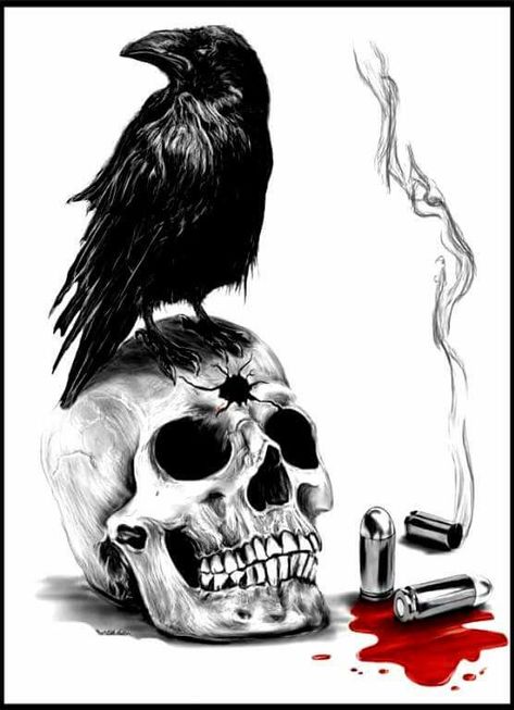 The Expandables, Expendables Tattoo, Crow Tattoo Design, Creepy Eyes, Crow Tattoo, Scary Tattoos, Crow Skull, Ink Splatter, Skull Painting