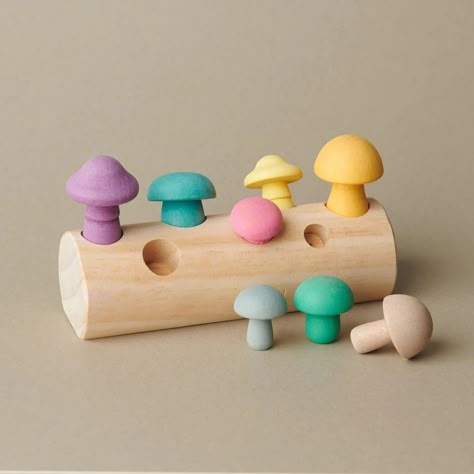 Mushroom Picking, Wooden Mushrooms, Baby Montessori, Rainbow Blocks, Montessori Educational Toys, Wooden Rainbow, Learn Colors, Wooden Baby Toys, Mental Training