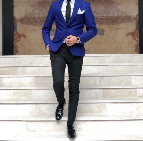 Royal Blue Blazer Outfit Men, Royal Blue Blazer Outfit, Electric Blue Suit, Blue Suit Outfit, Blue Blazer Outfit Men, Blue Blazer Outfit, Building Styles, Royal Blue Outfits, Work Ootd