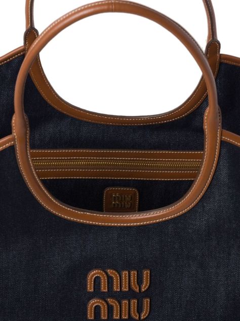 Miu Miu Ivy Denim Tote Bag - Farfetch Denim Applique, Prada Galleria, Miu Miu Bag, Gucci Ophidia, Blue Highlights, Designer Tote Bags, Denim Tote Bags, Denim Tote, Womens Tote