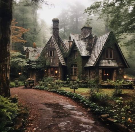 Cottage Ore House, Magical Forest Cottage, Woodland House Aesthetic, Witch’s Cottage, Fairytale Cottage Exterior, Cottages Aesthetic, Cottage Aesthetic House, Cottage In The Woods Fairytale, Cottage In The Woods Aesthetic