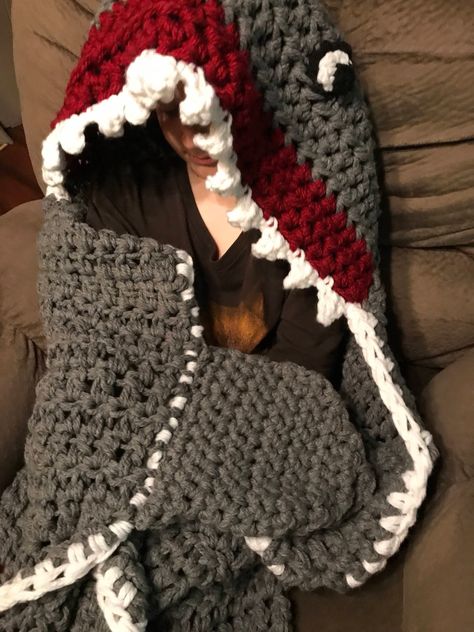 Hooded Shark Blanket, Shark Blanket, Crochet Shark Blanket, Winter Blanket, Custom Order, Hand Made, Sizes Toddler- XL Adult, Throw, Afghan Crochet Gift Ideas For Boys, Crochet For Winter, Crochet Shark Blanket, Crochet Blanket Easy, Shark Crochet, Shark Blanket, Crochet Shark, Winter Blanket, Winter Crochet