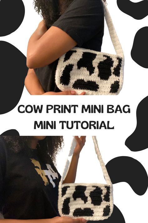 Easy & Beginner Friendly Crochet Cow Print Purse Tutorial. Super simple and quick to make. Cow Bag Crochet Pattern, Crochet Cow Print Bag, Crochet Cow Bag Pattern Free, Cow Bag Crochet, Crochet Cow Print Pattern, Cow Crochet Bag, Cow Print Crochet Free Pattern, Crochet Cow Print Blanket Pattern Free, Crochet Bag Simple