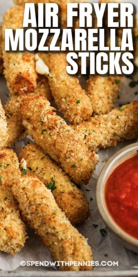 Try making homemade Air Fryer Mozzarella Sticks for game night! Deliciously hot and melty, these will be the best appetizer on the snack table! #spendwithpennies #airfryermozzarellasticks #mozzarellasticks #appetizer #recipe #snack #homemade #frozen #best #panko #airfryer Mozzerella Stick Recipe Easy Air Fryer, Xmas Apps, Air Fryer Mozzarella Sticks, Air Fryer Mozzarella, Homemade Mozzarella Sticks, Homemade Italian Seasoning, Culinary Food, Penny Pinching, Air Fryer Oven Recipes