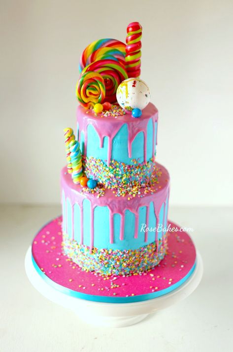 10 Pretty Ice Cream Cakes & Candy Cakes. Click on over to Rose Bakes to see some of my most popular Ice Cream and Candy Cake Designs! Pretty Ice Cream, Drip Cake Recipes, Homemade Buttercream Frosting, Ice Cream Cakes, Candy Birthday Cakes, Happy Cake, Cake Girl, Canned Frosting, Sweet 16 Birthday Cake