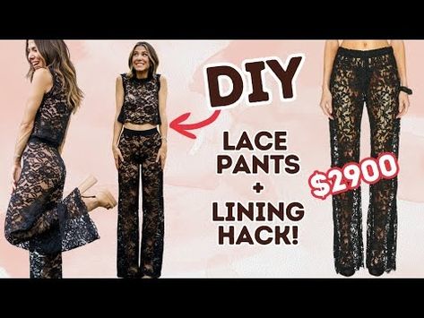 (1731) Designer Dupe! LACE PANTS + Genius Lining HACK!! DIY w/ Orly Shani - YouTube Diy Lace Up Pants, Pants Tutorial, Long Sleeve Layering, Mesh Long Sleeve Top, Big Bucks, Lace Pants, Floral Lace Tops, Lace Body, Lace Bustier