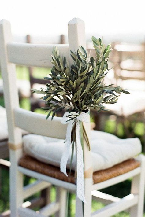 Wedding Aisle Decoration, Olive Green Weddings, Provence Wedding, Wedding Chair Decorations, Bridal Bouquet Flowers, Wedding Aisle Decorations, Countryside Wedding, Branch Decor, Olive Trees