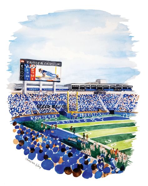 Another Touchdown Kentucky is a print from an original watercolor painting of our Wildcat celebrating a touchdown during the 2022 season opening game at Kroger Field, home of the University of Kentucky Wildcat Football. This print is perfect for gift giving or to be displayed in any space.  Each print comes in an easily frameable size, 8x10 inches and in a protective plastic sleeve.  Read before purchasing** ~Prints are nonreturnable unless damaged. See in depth return policies. ~By purchasing t Uk Dorm Room University Of Kentucky, University Of Kentucky Painting, University Of Kentucky Prints, University Of Kentucky Aesthetic, Kentucky Painting, Kentucky Game Day, Kentucky Wall Art, University Of Kentucky Football, Kentucky Art