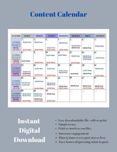 Social Media Content Calendar | Starter Businesses | Social Media Planner | Starter Content Creator | Easy to use Media Planner instagramplanner #dialyplanner #mealplannerprintable #freeprintablekidsplanner👓 Social Media Posting Calendar, Instagram Content Calendar, Social Media Planner Template, Social Media Calendar Template, Content Calendar Template, Social Media Content Planner, Dream Ideas, Feb 26, Types Of Social Media