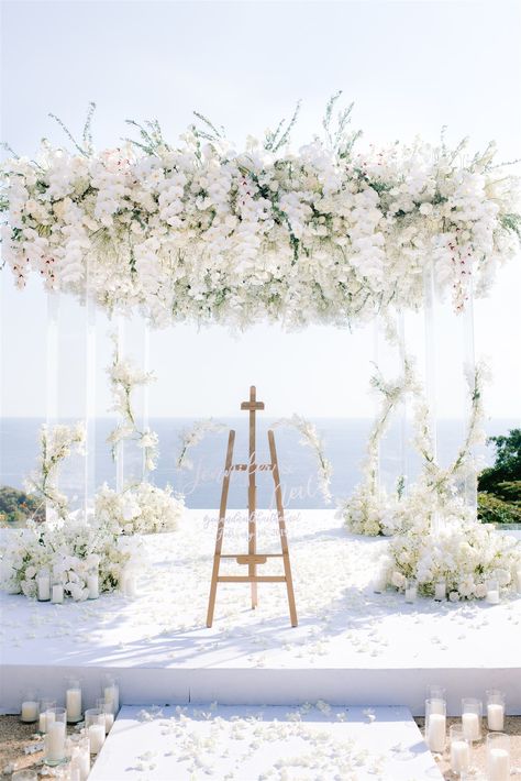 Jennifer & Neil - The Wedding Bliss Thailand Acrylic Arch, Wedding Chuppah, White Weddings Reception, White Wedding Theme, Dream Wedding Decorations, Wedding Reception Flowers, Orchid Wedding, Wedding Beach Ceremony, Ceremony Ideas