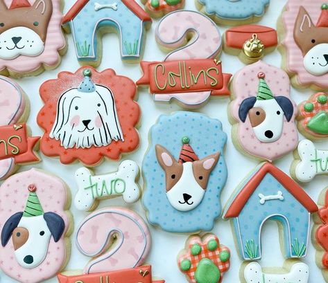 The Frosted Cookiery on Instagram: "Collins had a fun paw-ty! 🐶🐶🐶 #dogbirthdayparty #puppyparty #birthdaycookies #thefrostedcookiery" Dog Cutout Cookies, Cutout Cookie, Cookie Decorating Icing, Decorating Icing, Theme Cookies, Puppy Birthday Parties, Dog Bakery, Puppy Birthday, Dog Birthday Party