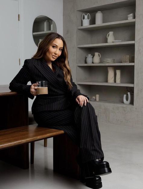 Adrienne Bailon Style, Adrienne Bailon Outfits, Boss Babe Photoshoot, Work Photoshoot, Business Headshots Women, Photoshoot Business, Adrienne Houghton, Stylish Business Outfits, Stylish Office Wear