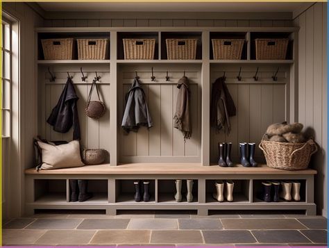 Country Boot Room Ideas, Entrance Boot Room, Rustic Boot Room, English Cottage Boot Room, L Shaped Boot Room, Farmhouse Boot Room, Country Boot Room, Narrow Boot Room, Bootroom Design