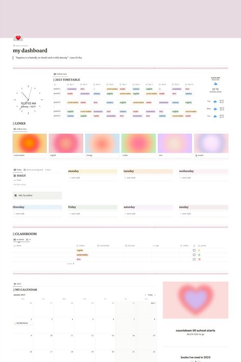 Aesthetic Notion School, Notion School, Dashboard Aesthetic, Notion Template Aesthetic, Notion Inspiration, Aesthetic Notion Template, Aesthetic Aura, Aura Aesthetic, Student Dashboard