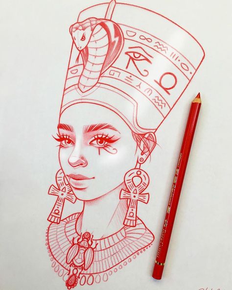 orever drawing badass babes! Can you guess who this is? #riklee #art #tattoo #design #illustration #sketch #babe #badass #goddess Nefertiti Tattoo, Rik Lee, Egyptian Drawings, Egyptian Tattoo Sleeve, African Tattoo, Kunst Tattoos, Egypt Tattoo, Egyptian Tattoo, Tattoo Girl