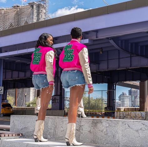 Cropped Letterman Jacket Outfit, Letterman Jacket Outfit, Divine Nine, Alpha Female, Letterman Jacket, Alpha Kappa Alpha, Jacket Outfits, Sorority