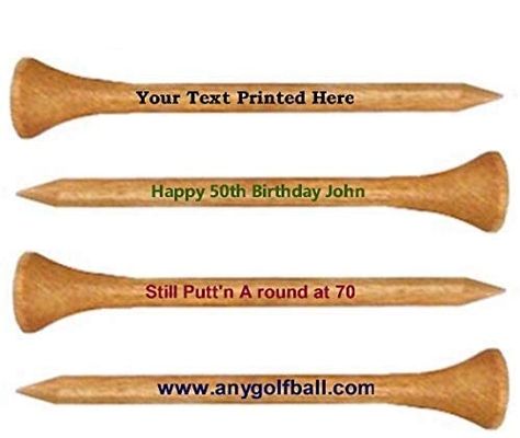 PRICES MAY VARY. Set of 100 personalized 2 3/4 inch natural golf tees for enhanced gameplay Crafted meticulously from premium, sustainable wood Elevate your golfing experience with personalized, eco-friendly tees Ideal for both experienced players and beginners Carefully designed package keeps tees organized and accessible Thoughtful gift for golf enthusiasts, reflecting their individuality 100 count Personalized 2 3/4" Natural wooden Golf Tees Upload Your Own Text Personalized Natural Golf Tees 50th Wedding Anniversary Party, Golf Party, Golf Theme, Happy 50th Birthday, Personalized Golf, Golf Tees, Golf Tournament, Christmas Ribbon, 1 Or 2