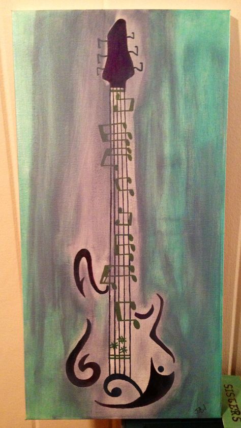 Music Painting Ideas On Canvas, Music Canvas Painting, Music Painting Ideas Easy, Music Painting Ideas, Bass Guitar Painting, Paintings For Guys, Music Acrylic Painting, Guitar Painting On Canvas Easy, Guitar Painting Ideas On Canvas