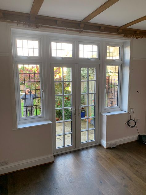 Back Porch French Doors, Pvc Glass Door, French Garden Doors, Pvc French Doors, Small French Doors Exterior, French Doors With Windows On Each Side, French Doors To Outside, Patio Exterior Ideas, French Doors With Side Windows