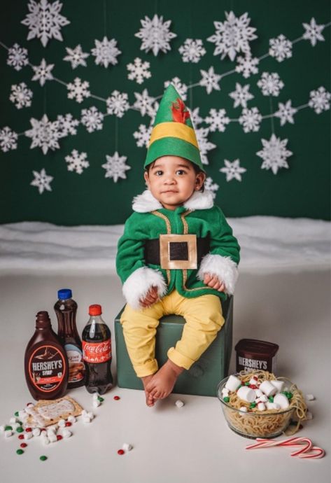 Elf Themed Food, Baby Elf Costume, Fireman Outfit, Formal Portrait, Diy Baby Costumes, December Pictures, First Birthday Photography, Green Elf, Saint Louis Missouri